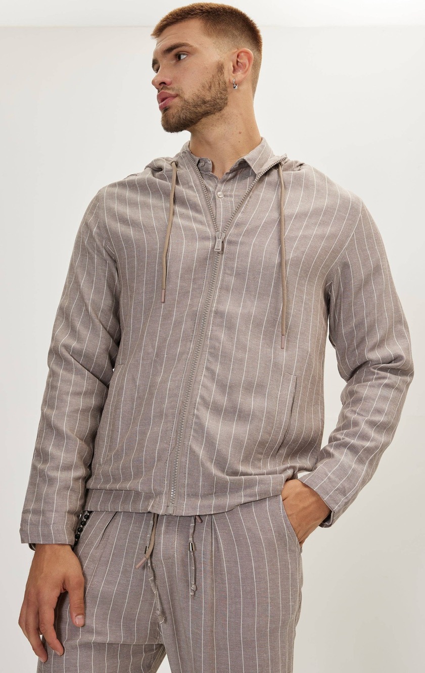 Ron Tomson Brown Stripe Linen Button Up Shirt/0023